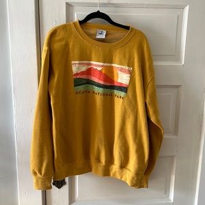 Mustard Yellow, Unisex, Acadia National Park Crew Neck Sweatshirt.